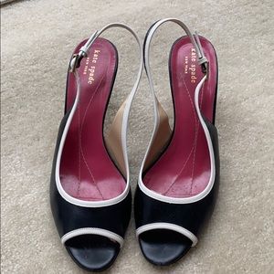 Kate Spade classic black and white kitten heels- genuine leather, 2.5”